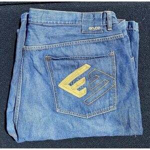 Enyce Denim Shorts Mens 50 Blue Jean Baggy Long Loose Fit Embroidered Pocket